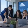 Data centre aisle hosting cloud servers