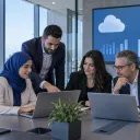 Data centre aisle hosting cloud servers