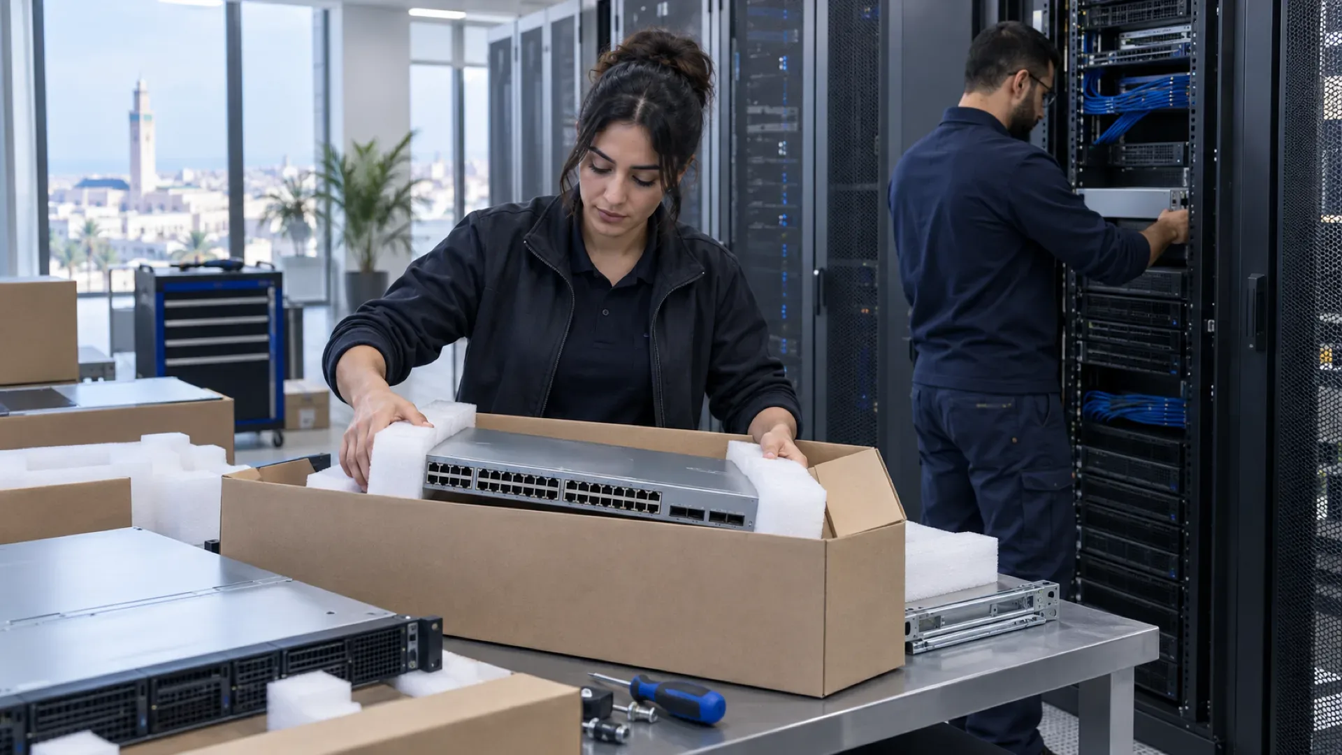 Équipements réseau et serveurs prêts à être installés