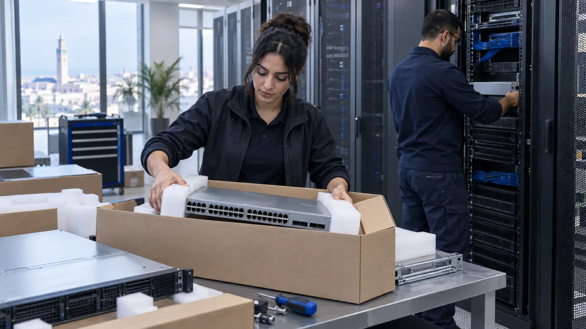 Équipements réseau et serveurs prêts à être installés
