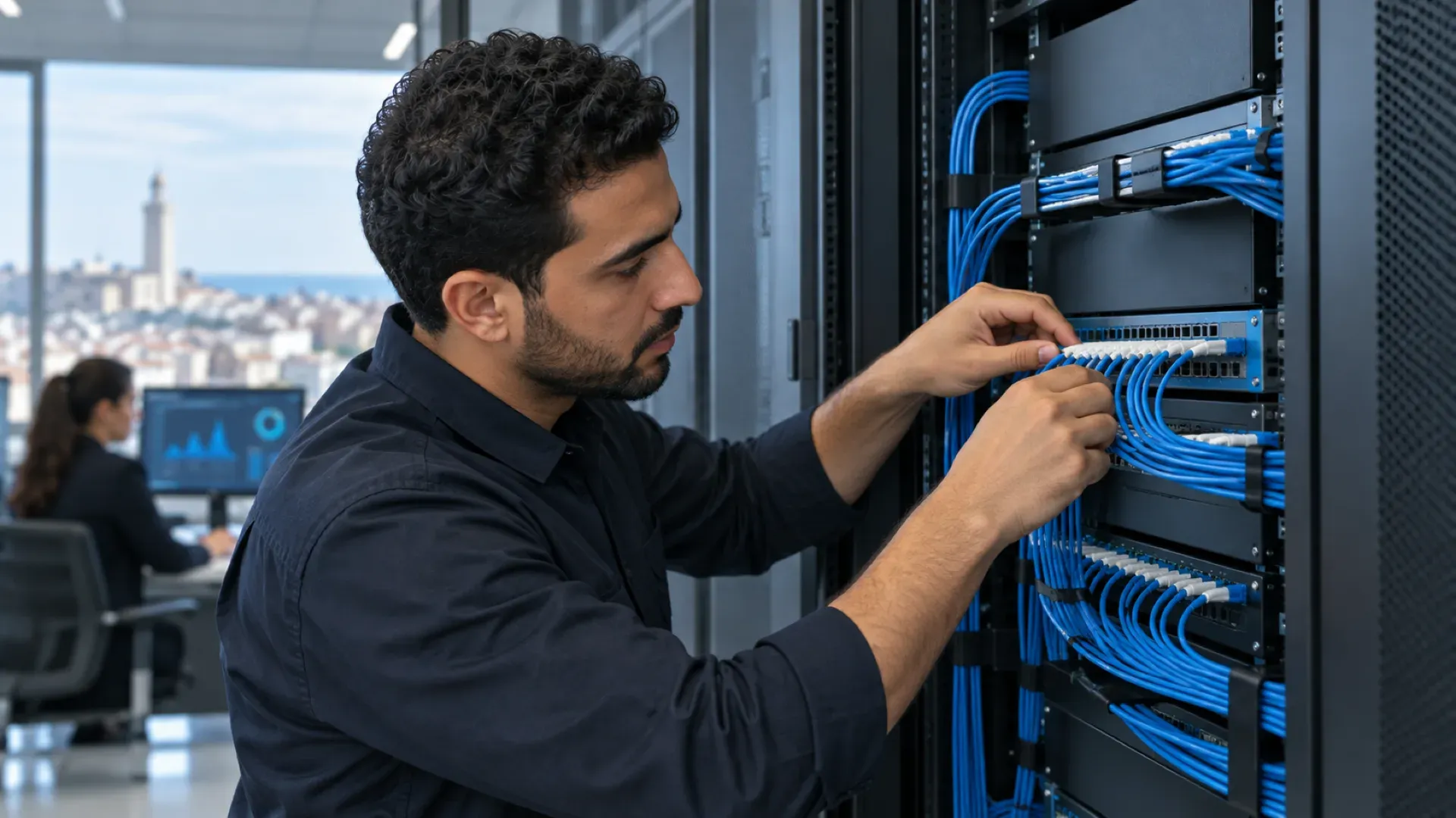 Network switch with fibre optic cables
