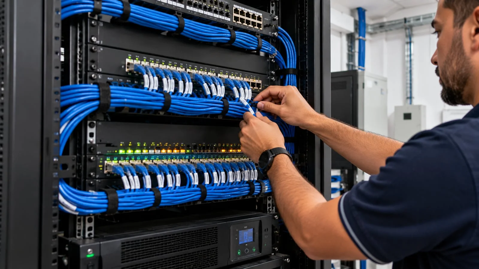 Commutateur réseau avec câbles fibre optique