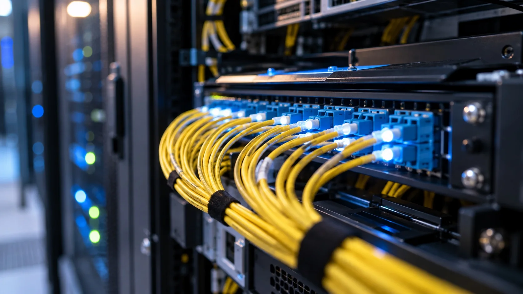 Network switch with fibre optic cables