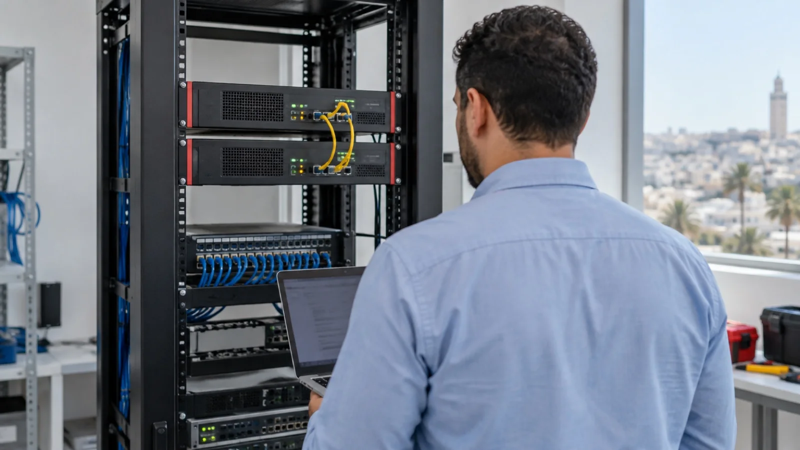 Commutateur réseau avec câbles fibre optique