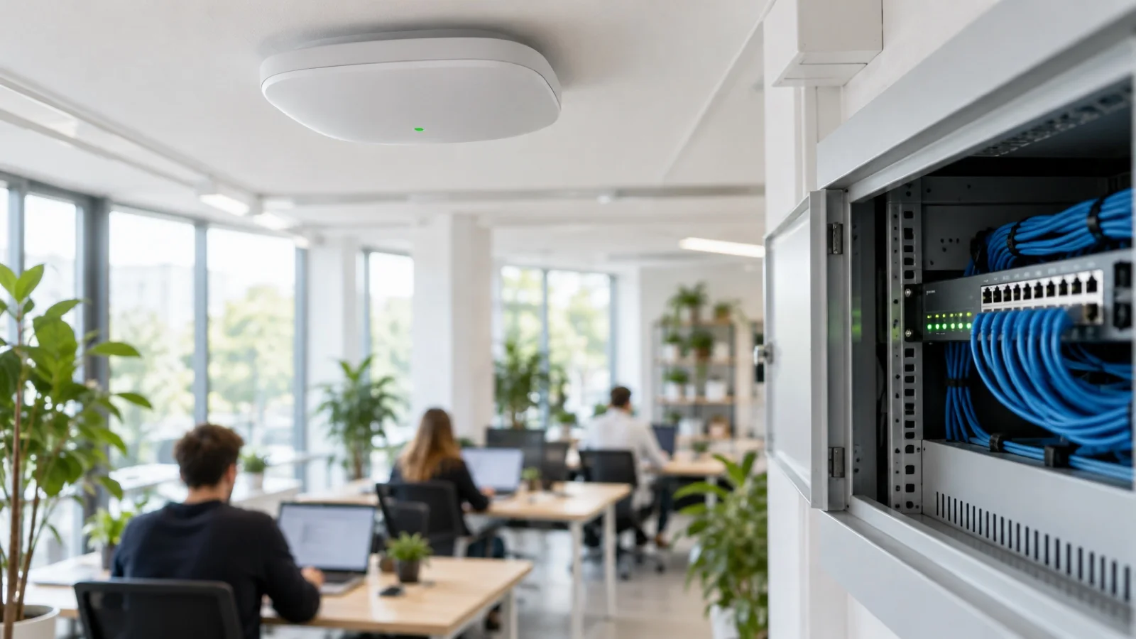 Commutateur réseau avec câbles fibre optique