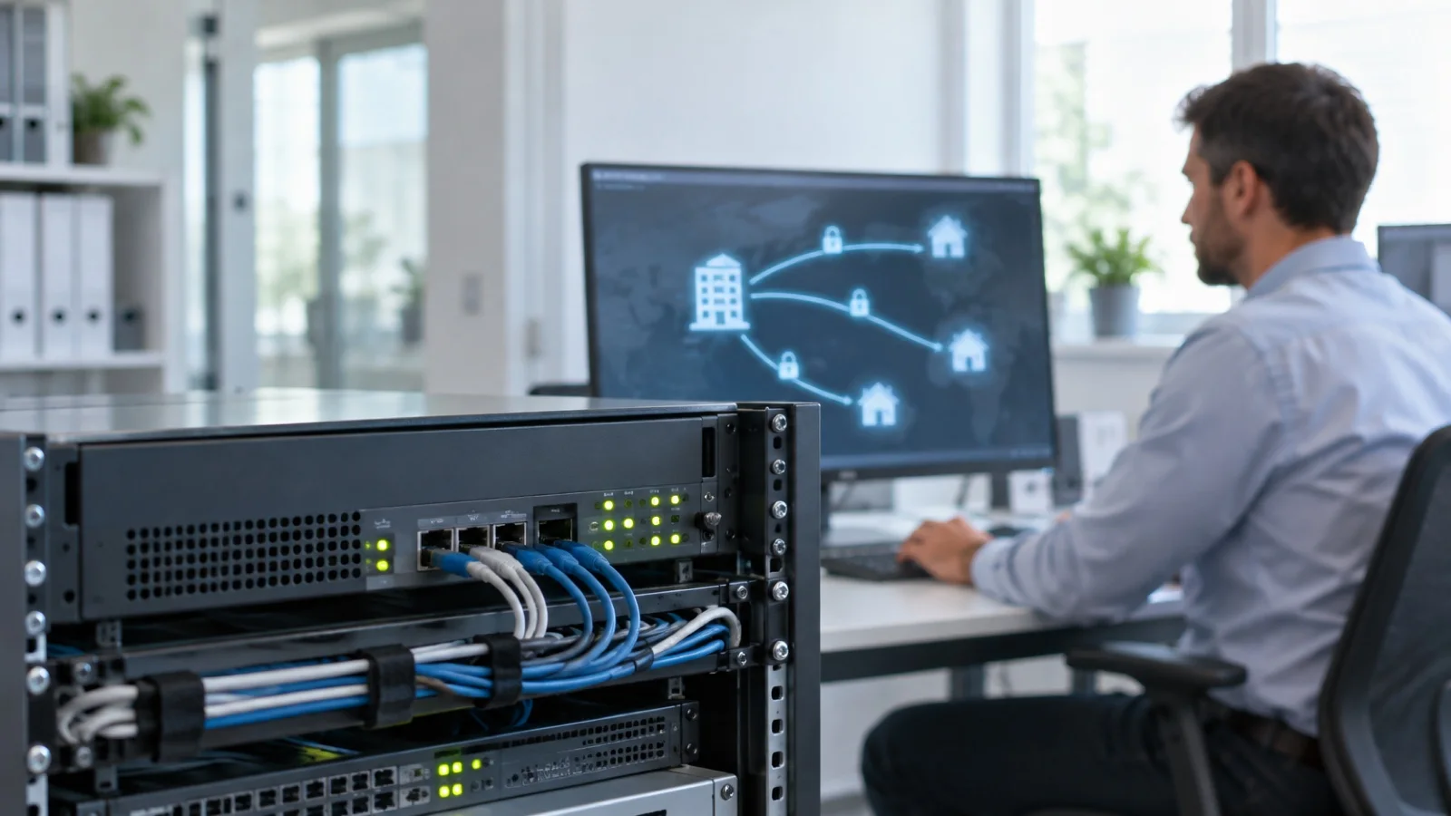 Commutateur réseau avec câbles fibre optique
